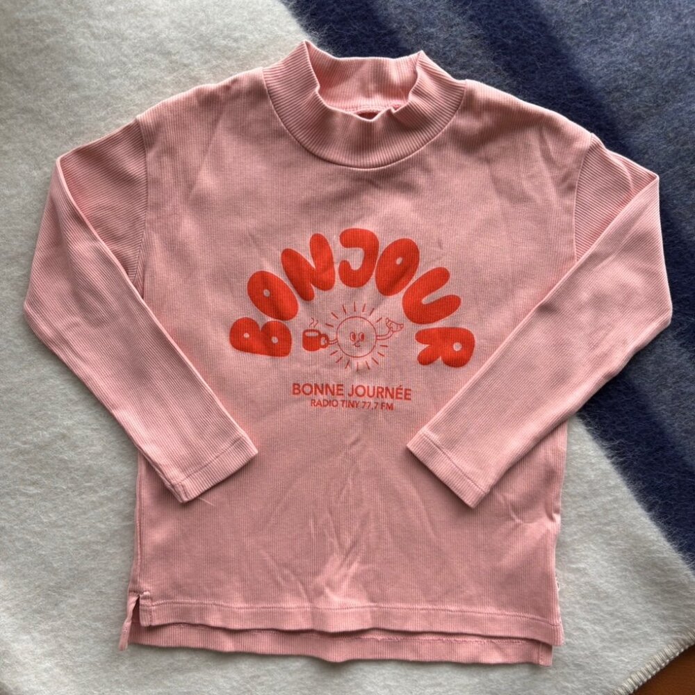 Tinycottons Bonjour mockneck tee in 4Y
